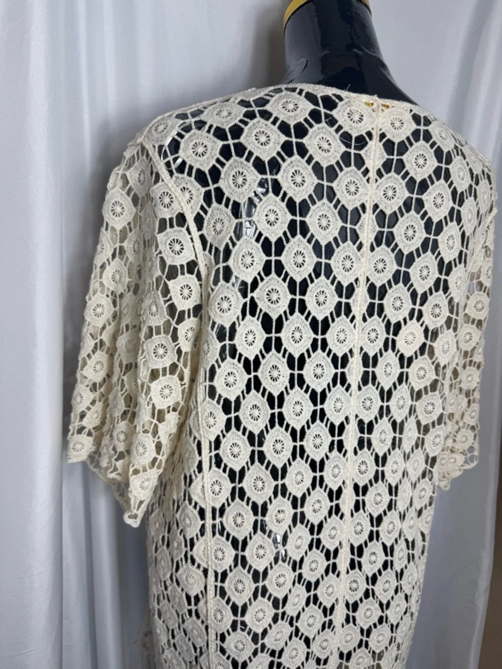 Rebellion Again 100% cotton fringe boho crochet kimono duster Small NWOT - Picture 13 of 14